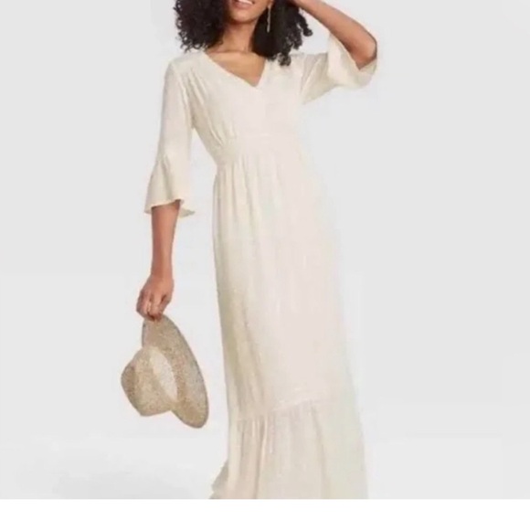Knox Rose Dresses & Skirts - Knox Rose Women's Boho Cream Swiss Dot Maxi Dress Size S
